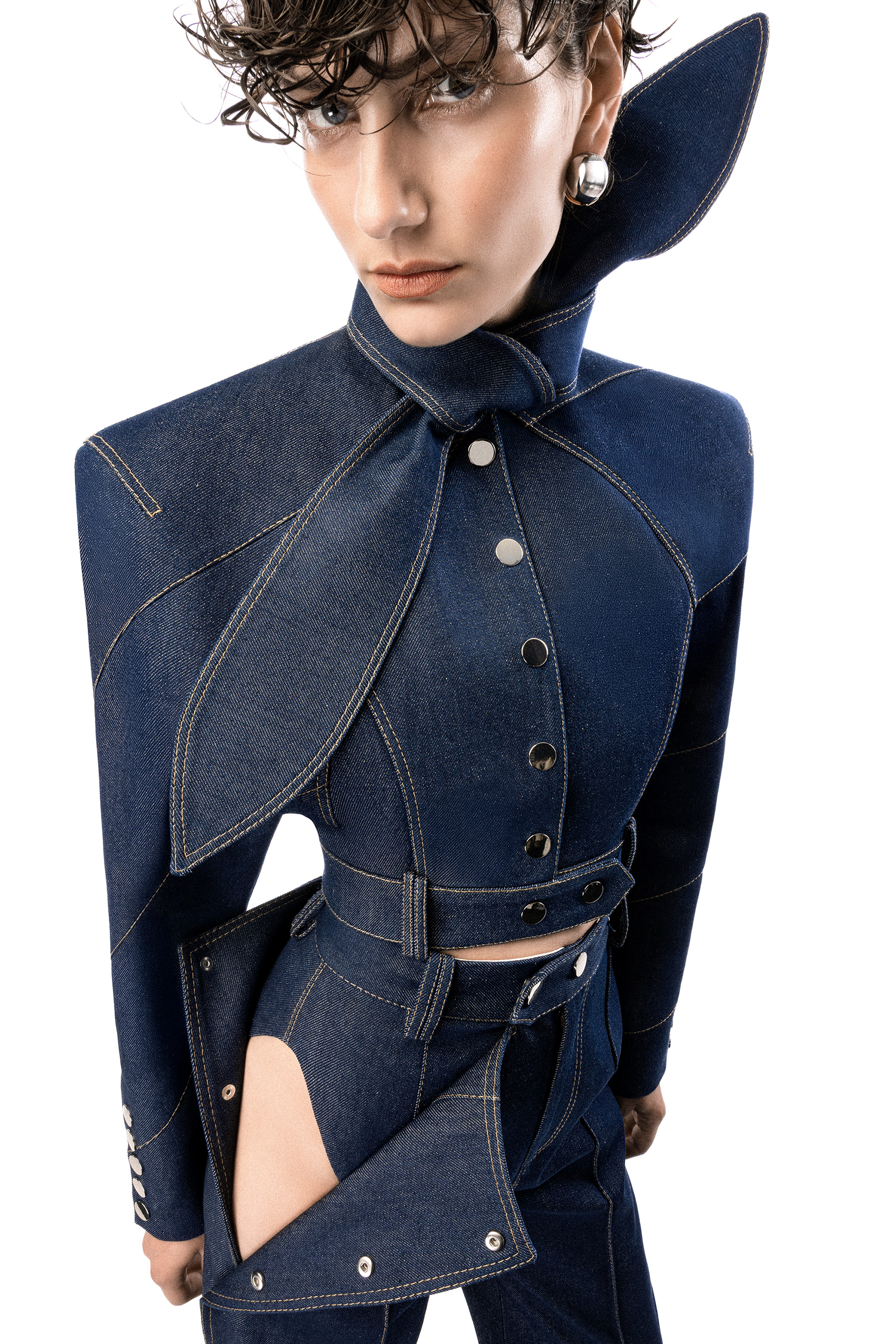 TIE NECK DENIM JACKET - Aleksandre Akhalkatsishvili